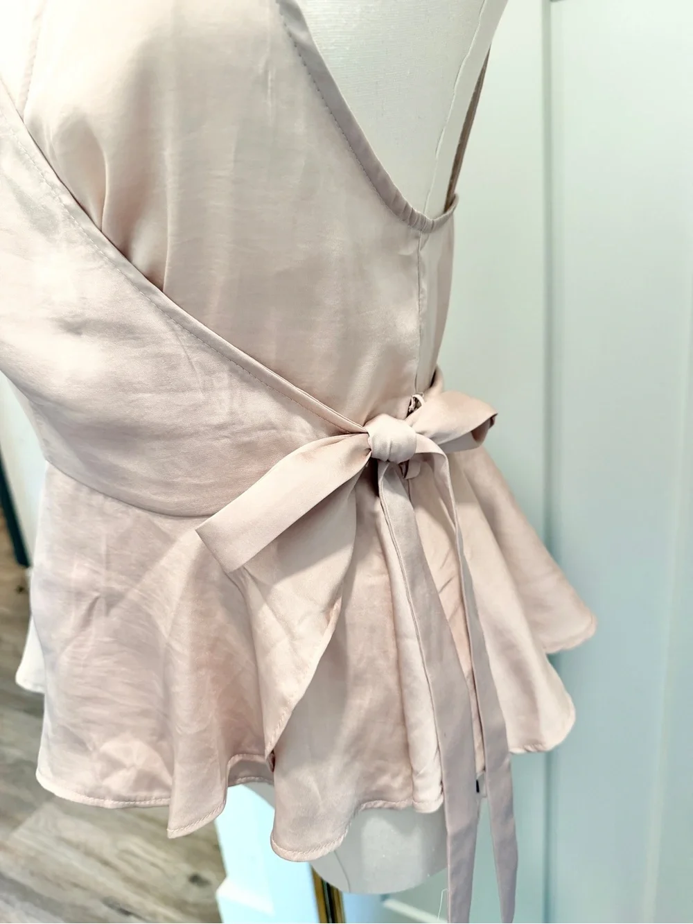 Free People Satin Wrap Peplum Top Vanilla Soft Girl Feminine Old Money Coquette
